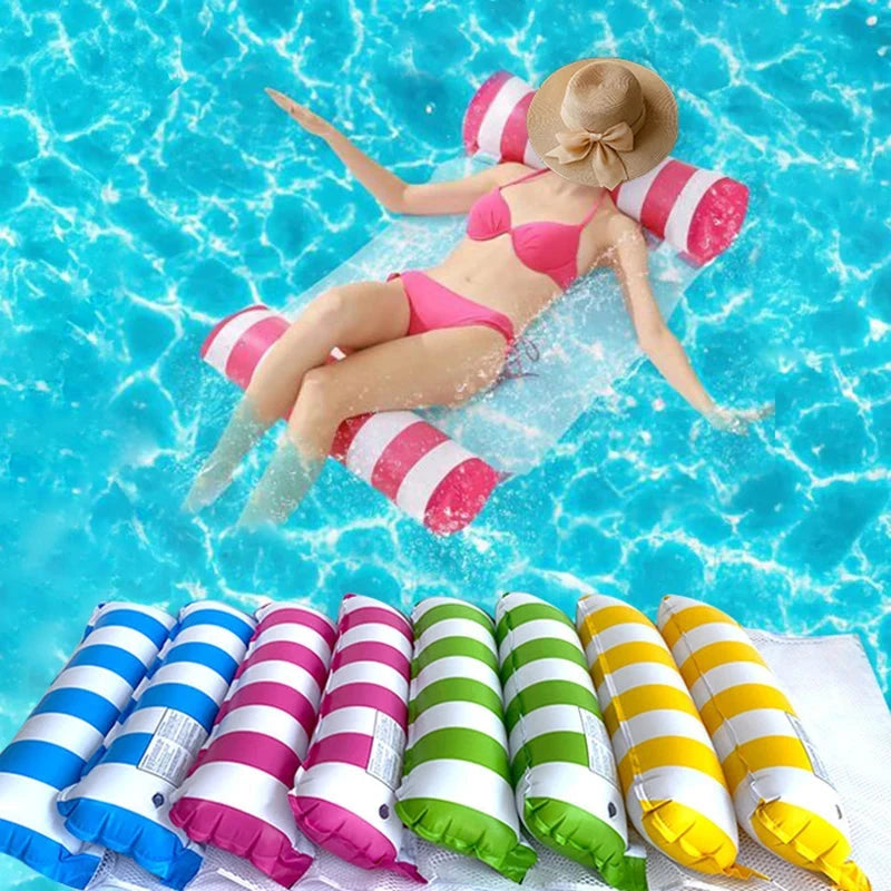 Hamaca Inflable Plegable para Piscina y Playa – Colchoneta Flotante de PVC con Rayas