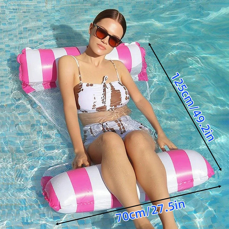 Hamaca Inflable Plegable para Piscina y Playa – Colchoneta Flotante de PVC con Rayas