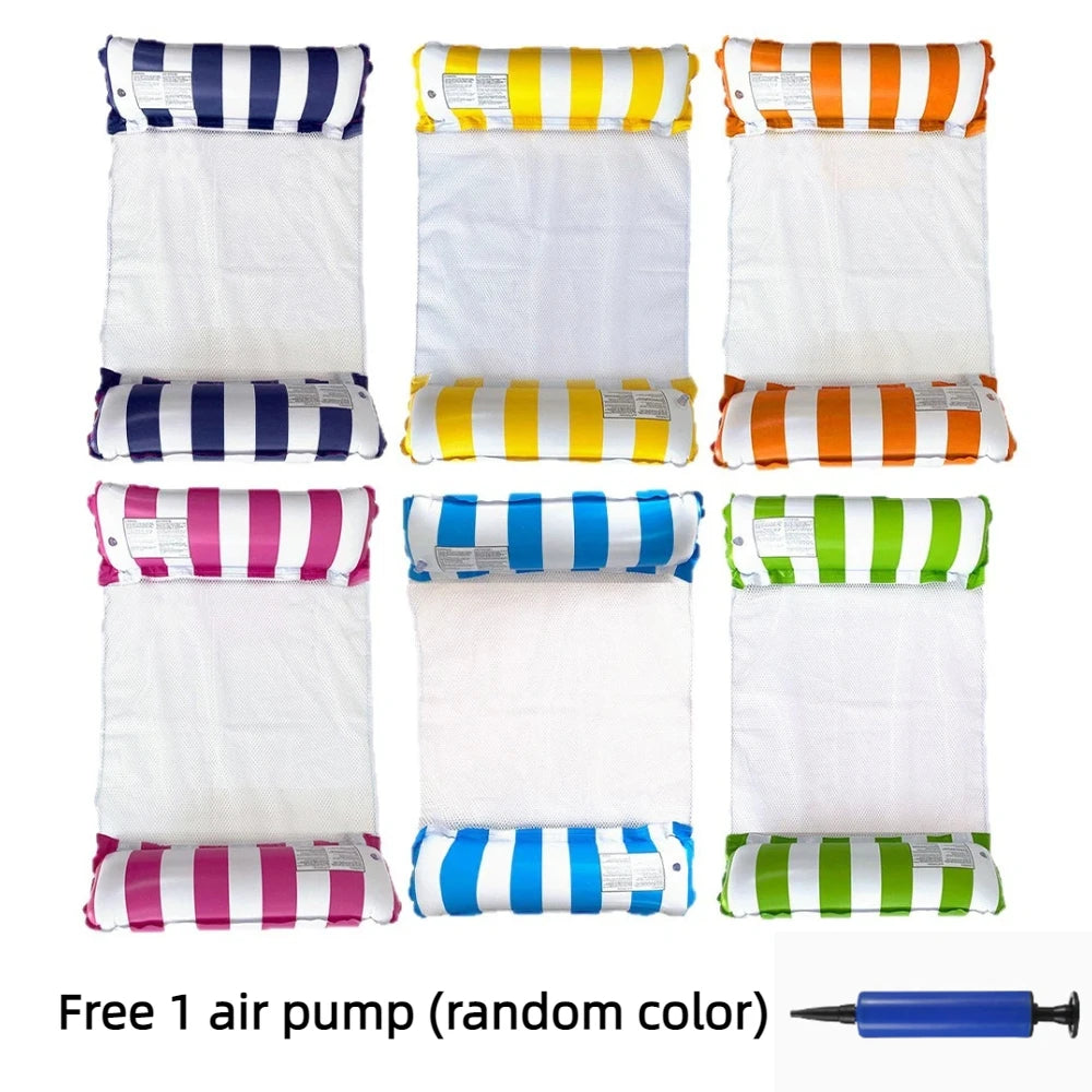 Hamaca Inflable Plegable para Piscina y Playa – Colchoneta Flotante de PVC con Rayas