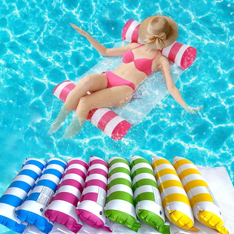 Hamaca Inflable Plegable para Piscina y Playa – Colchoneta Flotante de PVC con Rayas