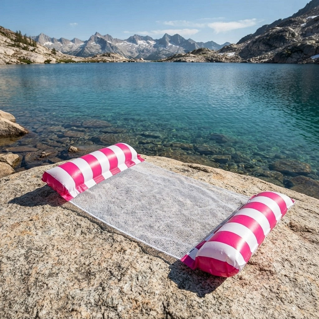 Hamaca Inflable Plegable para Piscina y Playa – Colchoneta Flotante de PVC con Rayas