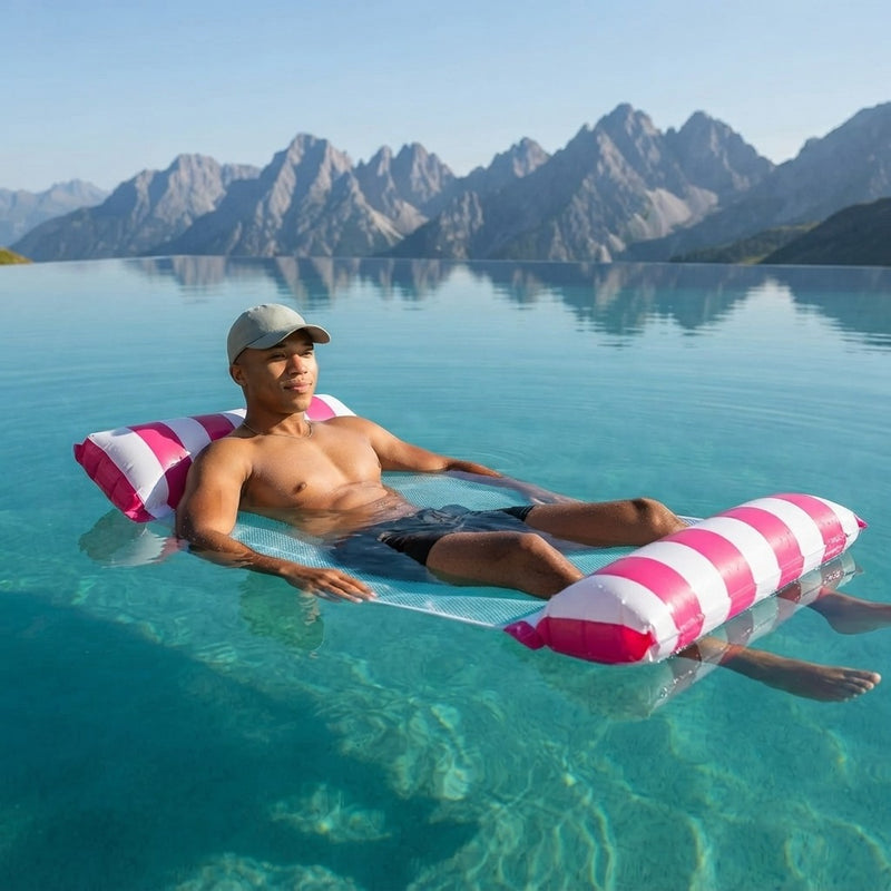 Hamaca Inflable Plegable para Piscina y Playa – Colchoneta Flotante de PVC con Rayas